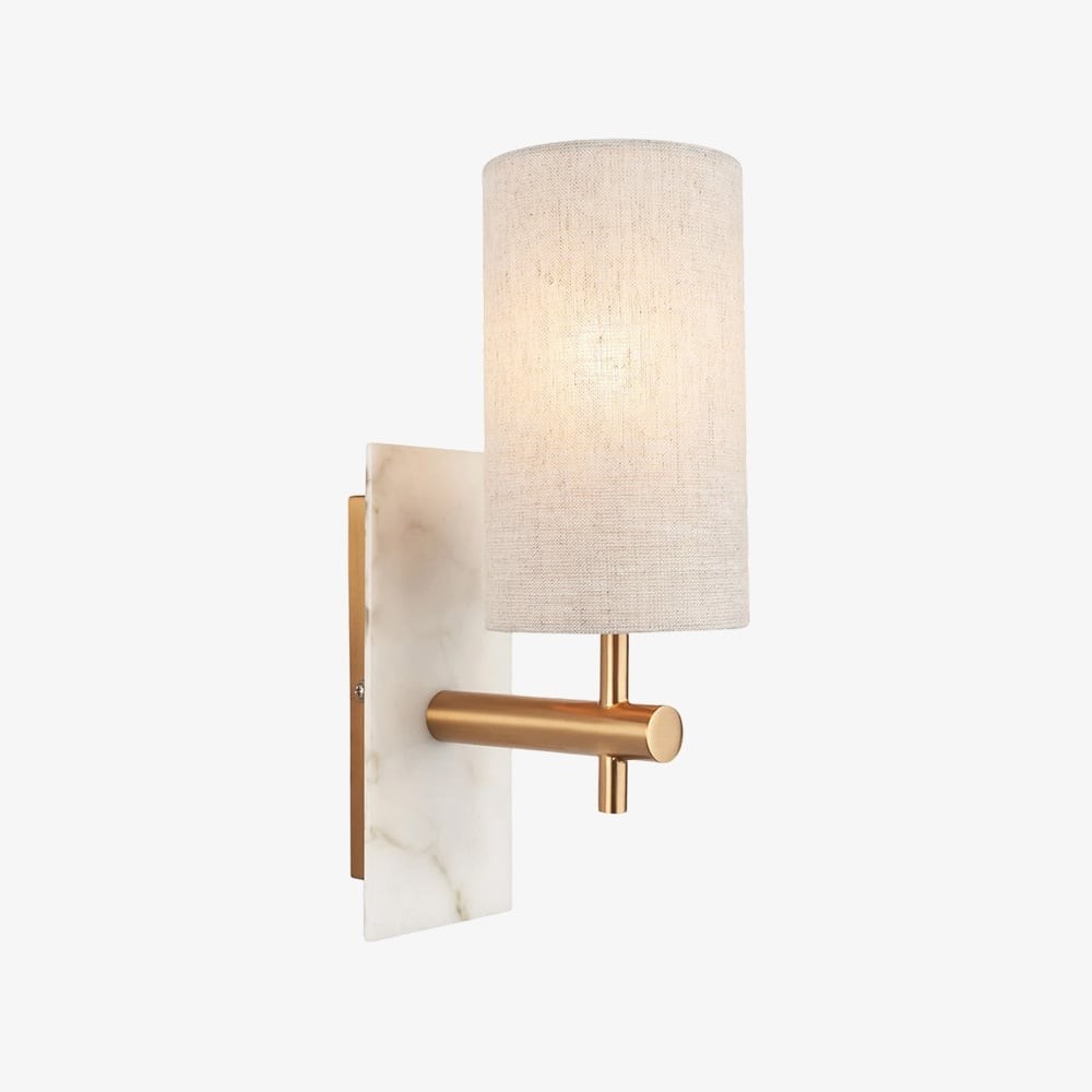 Vintage wandlamp van messing en marmer - lampenkap van natuurlijk linnen HL1823