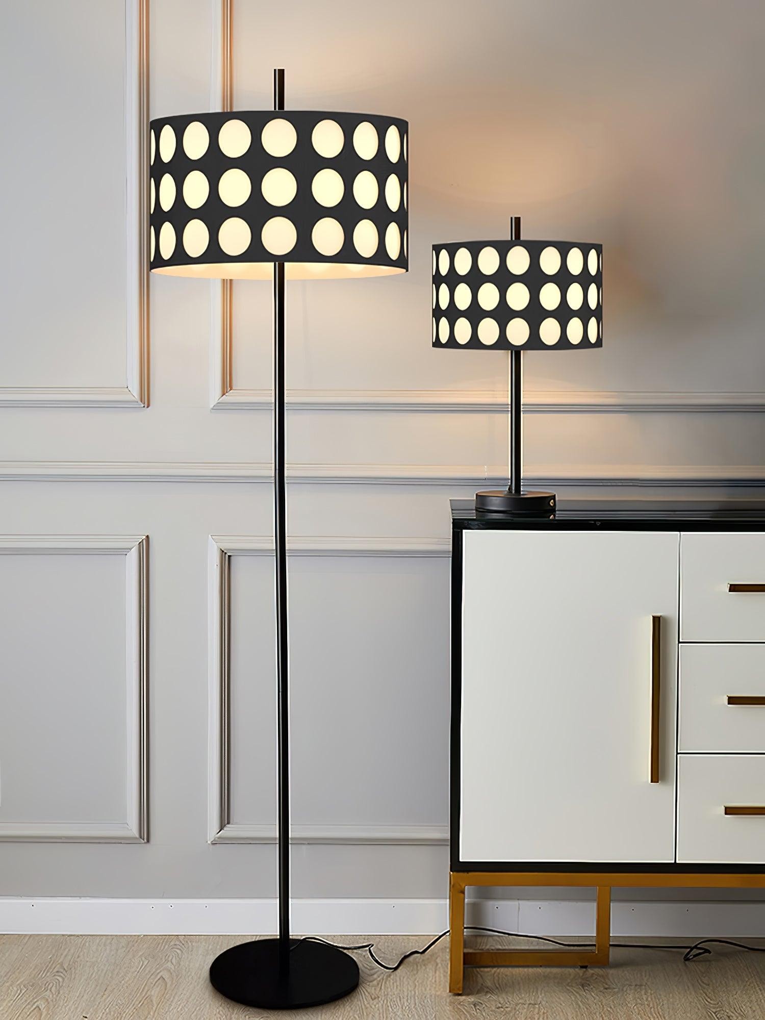 Moderne stoffen vloerlamp met stippenboog HL1119