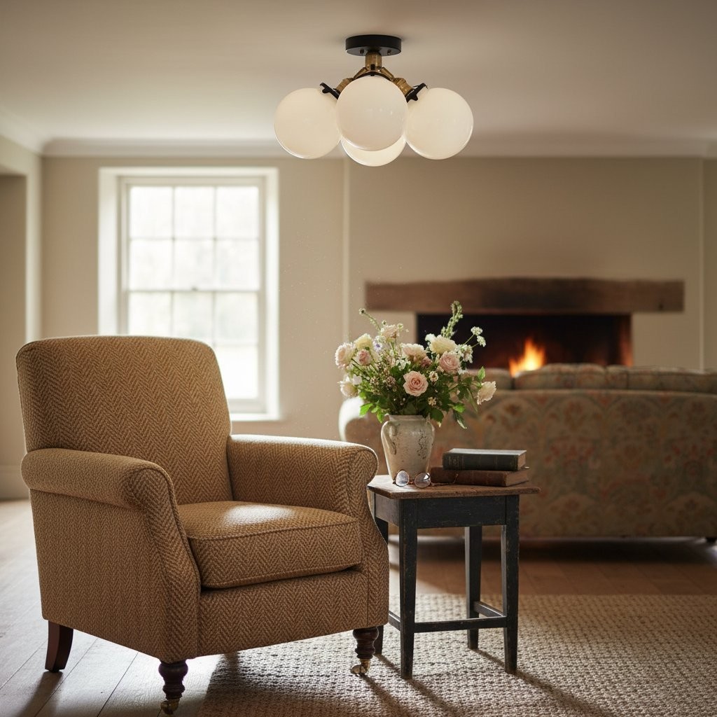 Glorica glazen bollamp - Mid-Century semi-flush plafondlamp HL1735