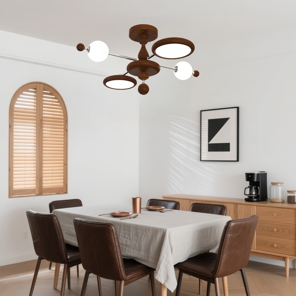 Walnoot Sputnik Plafondlamp - Retro Vertakte Lamp voor Slaapkamer HL1325