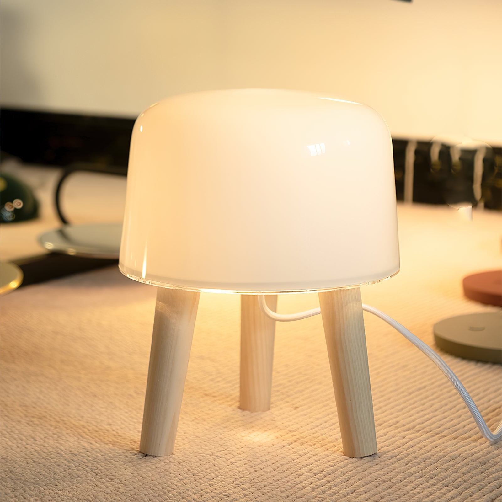 Nordic Wood Decoratieve Glazen Tafellamp Voor Slaapkamer HL709