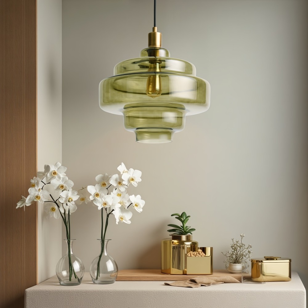 Vintage Hanglamp met Meerdere Lagen - Art Deco Glazen Hanglamp voor Keuken en Woonkamer HL1064