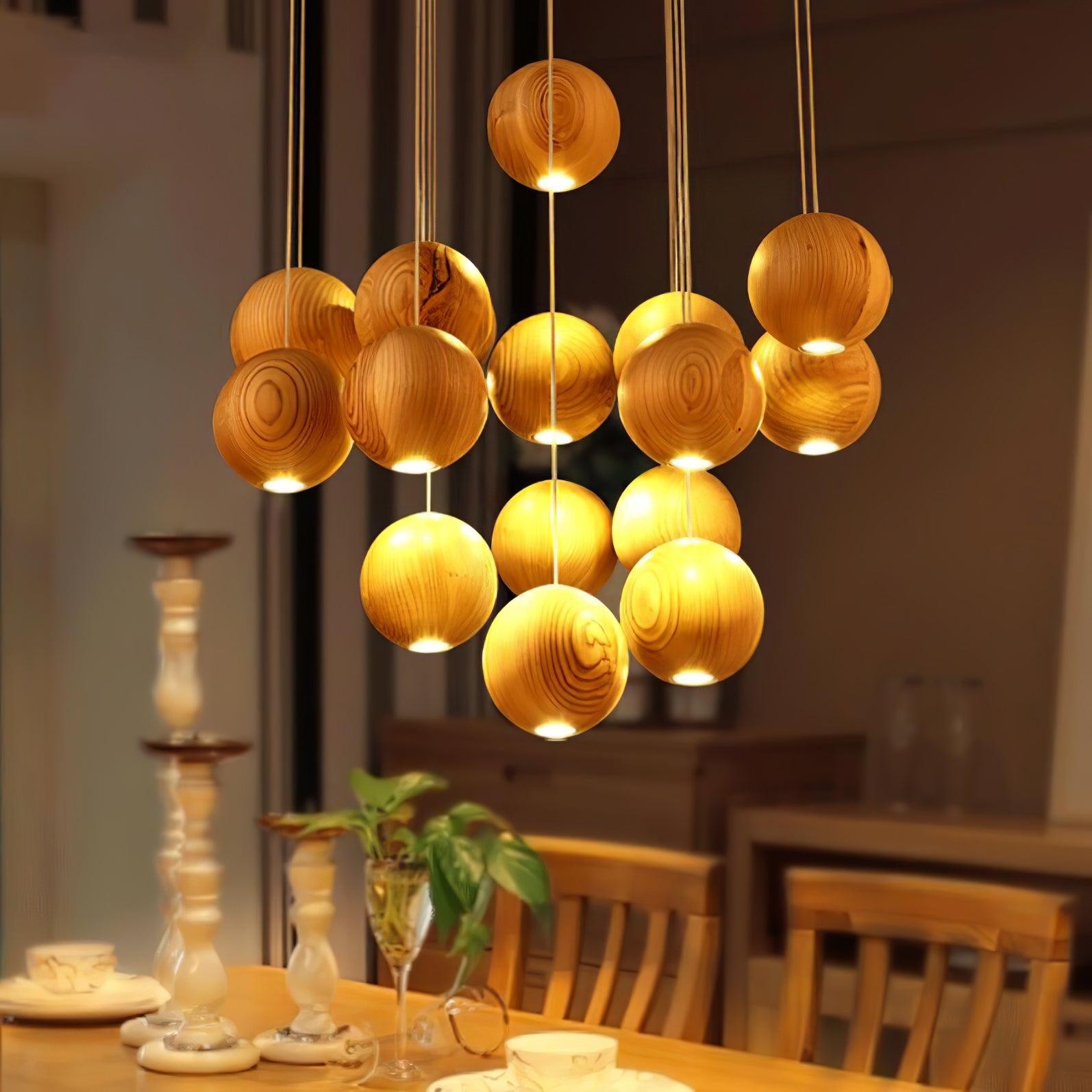 Houten bolvormige cluster hanglamp HL930