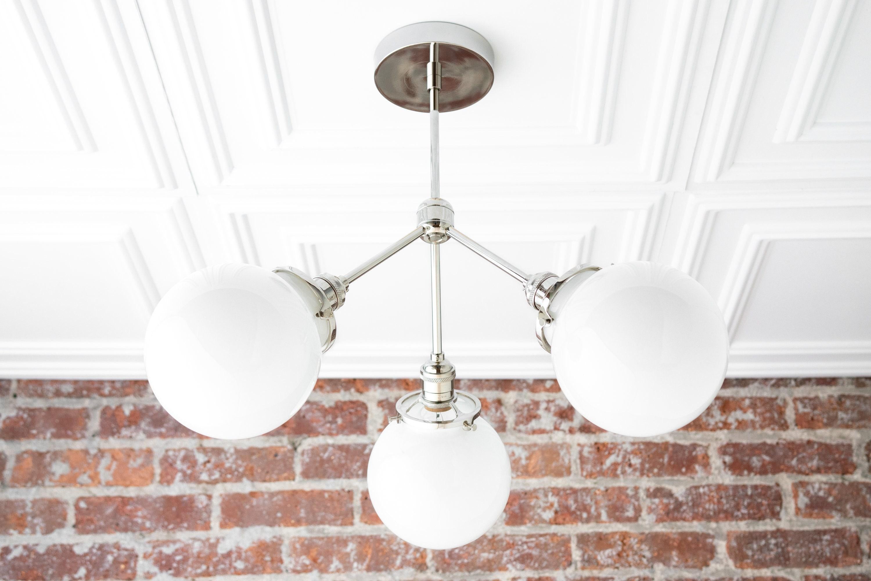 Glorica Glazen Kroonluchter - Messing Bolvormige Plafondlamp met Opaal Kap HL1692