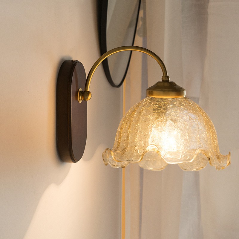Mid Century Vintage Bloem Glazen Wandlamp HL24