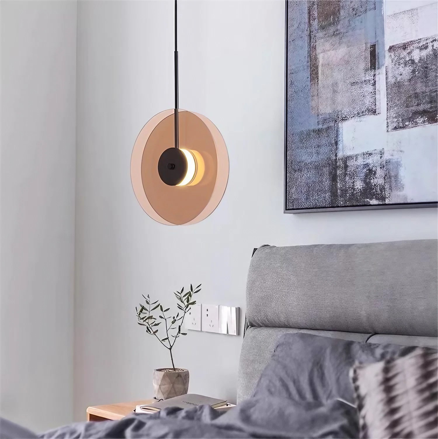 Bar art hanglamp met noorse glazen schijf HL17