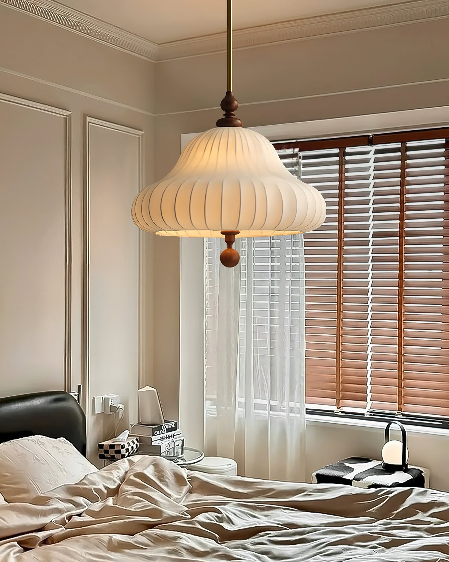 Moderne creatieve retro Wabi-Sabi-stijl stoffen houten hanglamp HL553