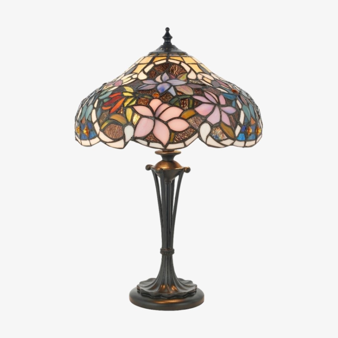 TF Sullivan Tiffany tafellamp - bloemmotief van gebrandschilderd glas voor slaapkamer of woonkamer HL2107