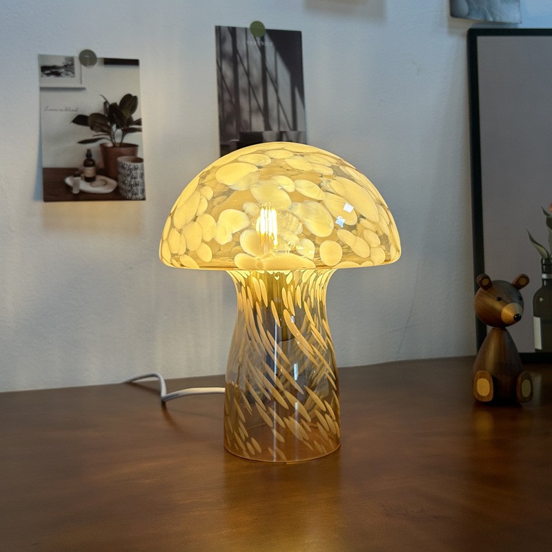 Retro Paddestoel Bruin Glazen Tafellamp HL175