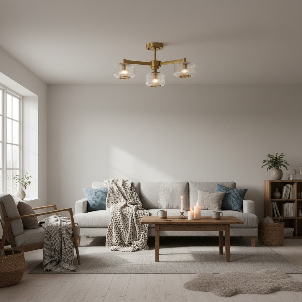 Canovus plafondarmatuur met geribbeld glas - Industriële metalen woonkamerlamp HL2226