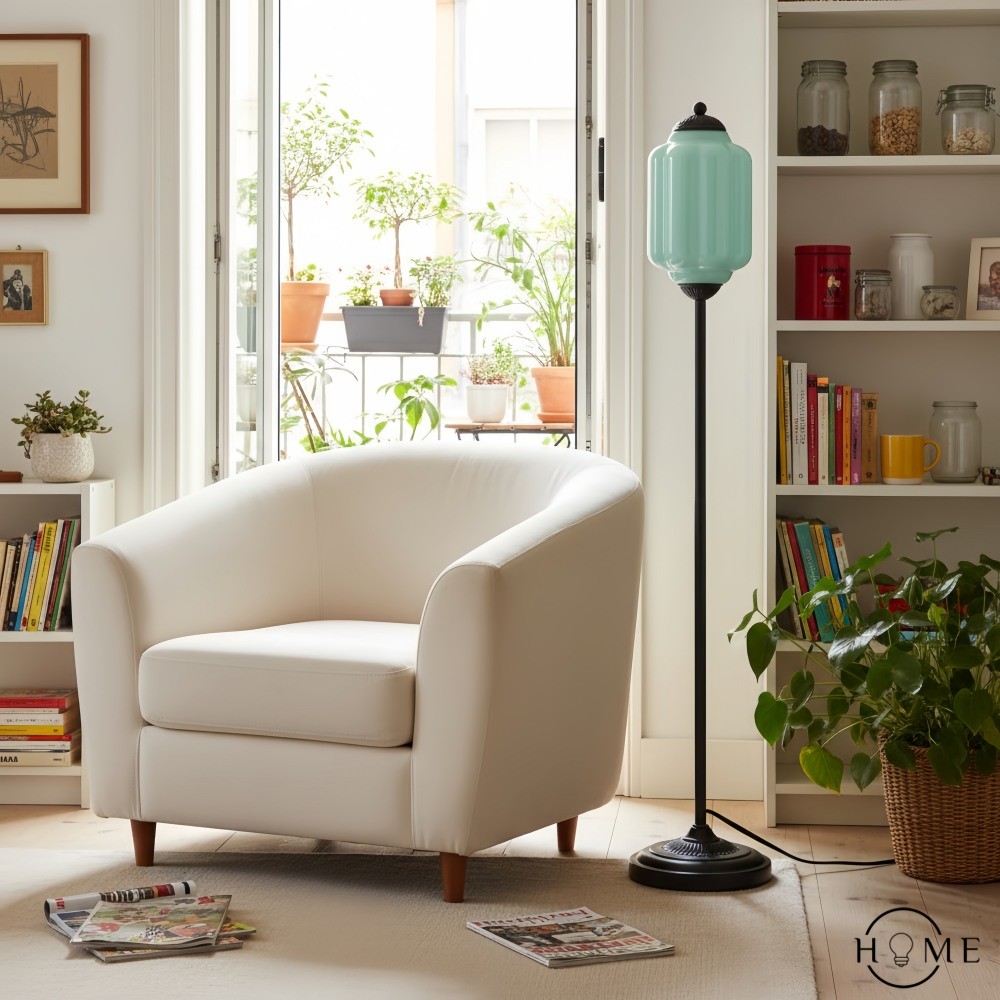 Eloise Vloerlamp van getextureerd glas in pompoenvorm - Organisch artistiek ontwerp en retrostijl voor de woonkamer HL2510