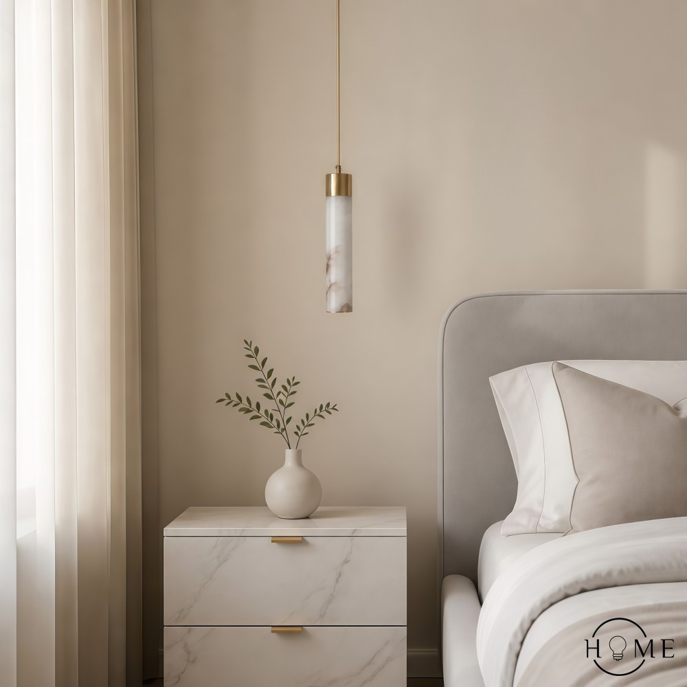 Hanglamp van natuurlijk getextureerd marmer en messing HL1060