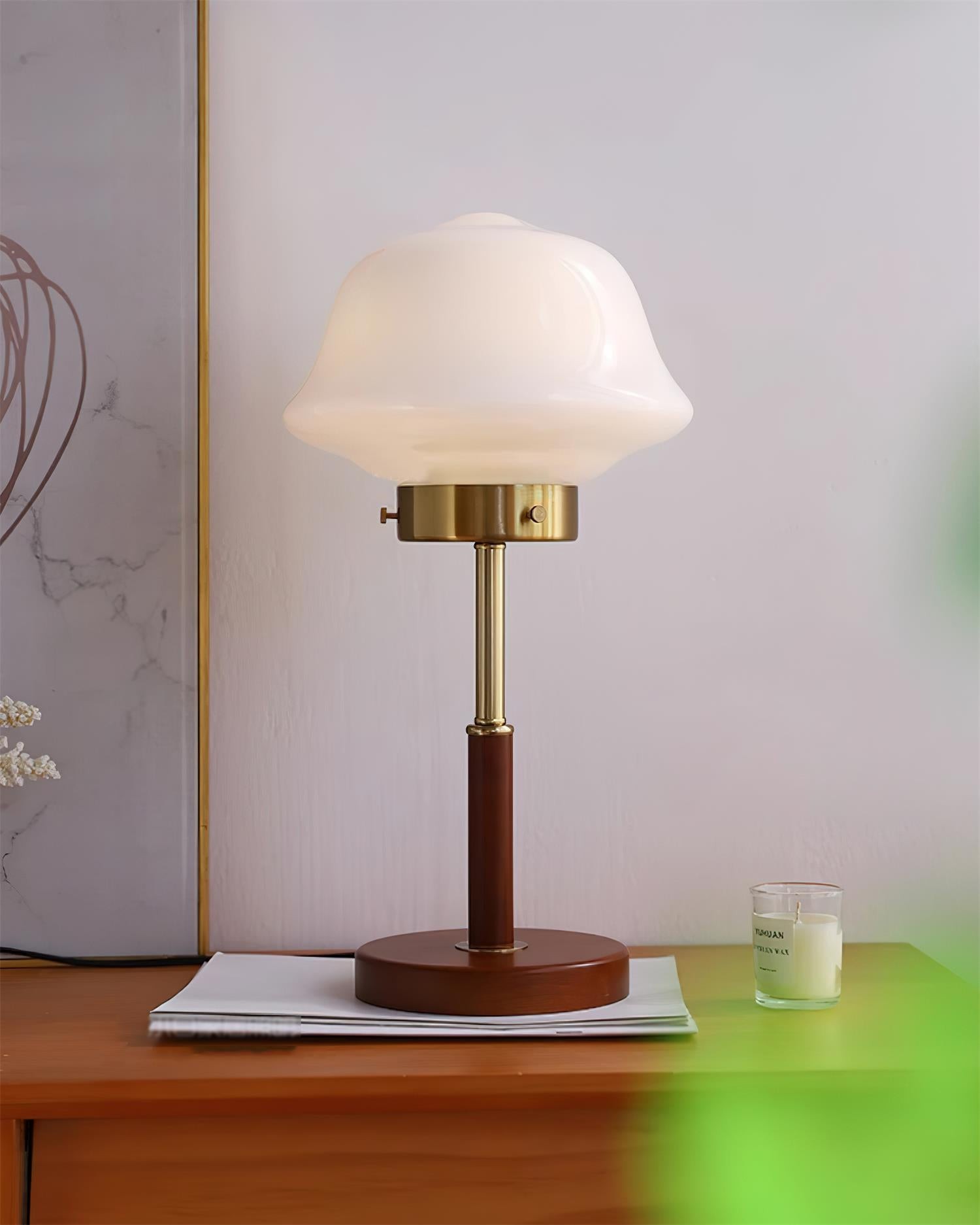 Mid Century Vintage Walnoot Glazen Tafellamp HL490