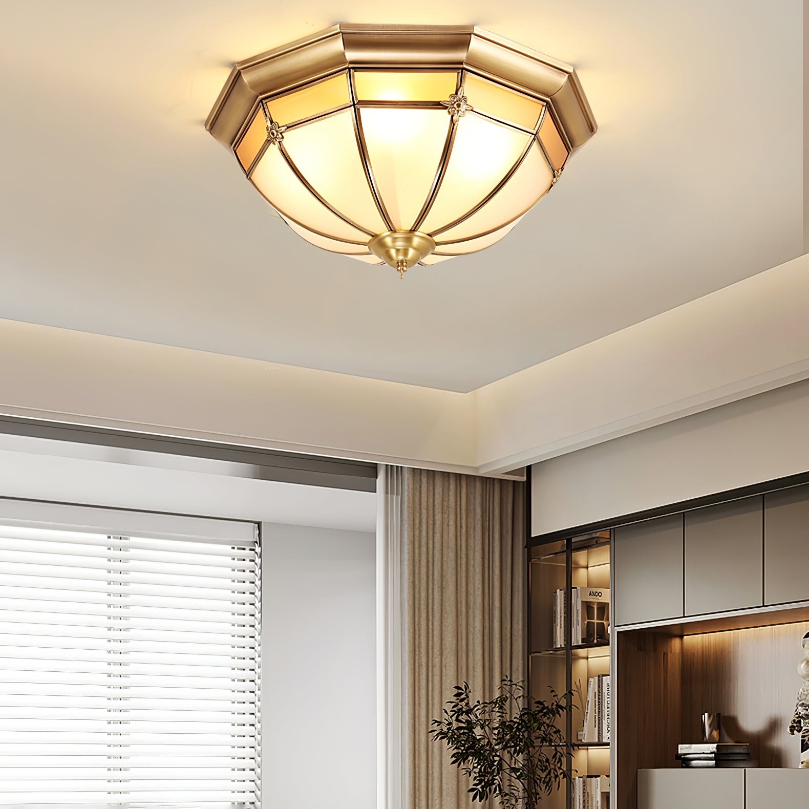 Koepelvormige messing plafondlamp HL463
