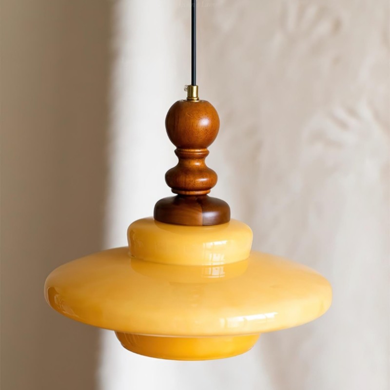 Middeleeuwse crèmekleurige glazen hanglamp HL494