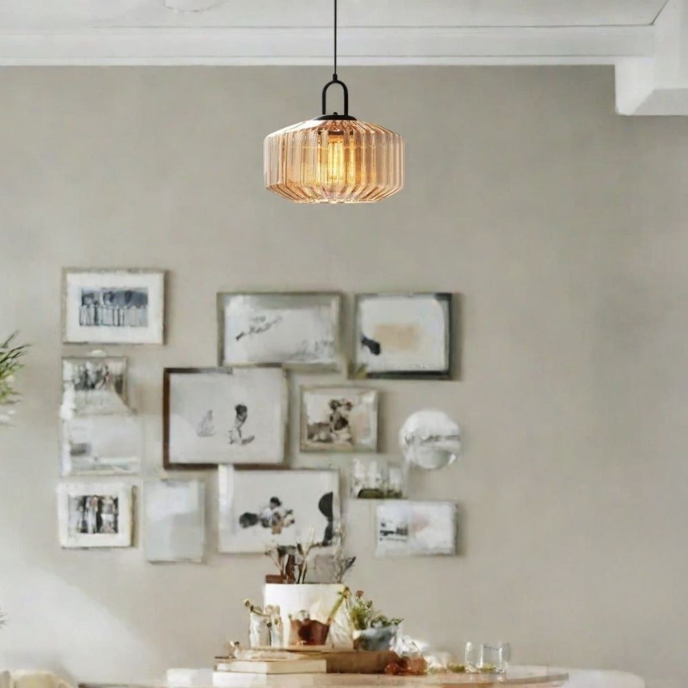 Hanglamp Met Geribbelde Glazen Pot - Modern Keukeneilandgebruik HL1043
