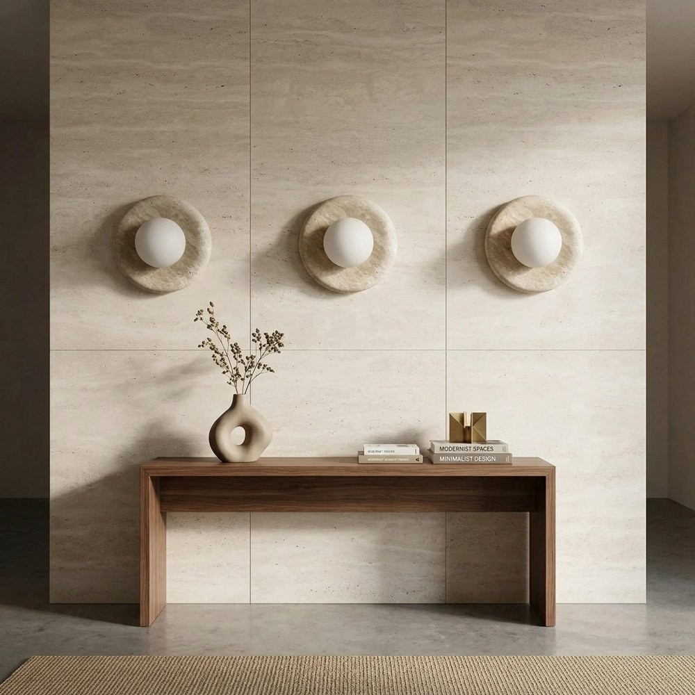 Oria Travertijnstenen Wandlamp – Minimalistische Sculpturale Wandlamp voor Woonkamer en Slaapkamer HL2551