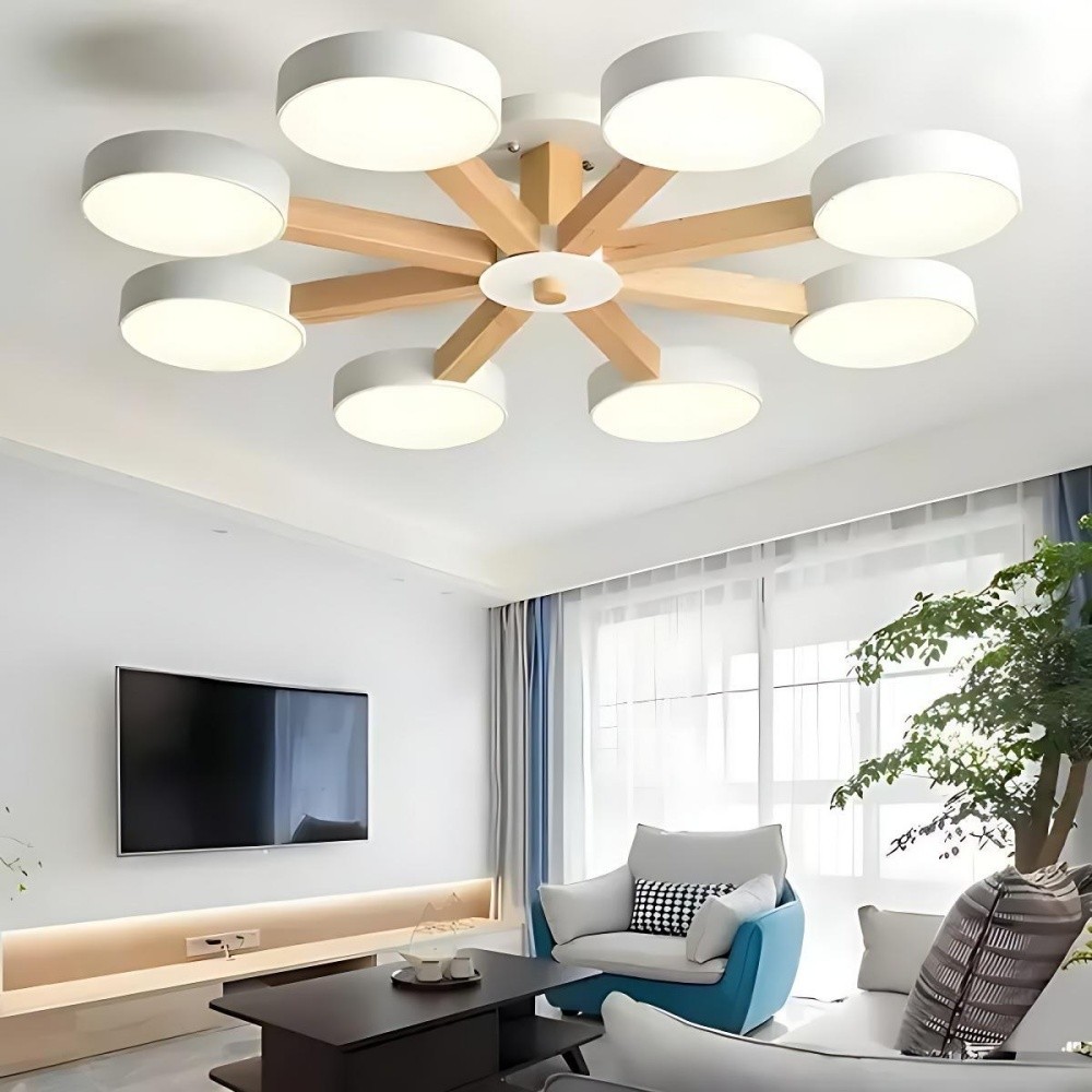 Nordic Wood Plafondlamp - Schijfvormige Lamp voor Woonkamer HL1351