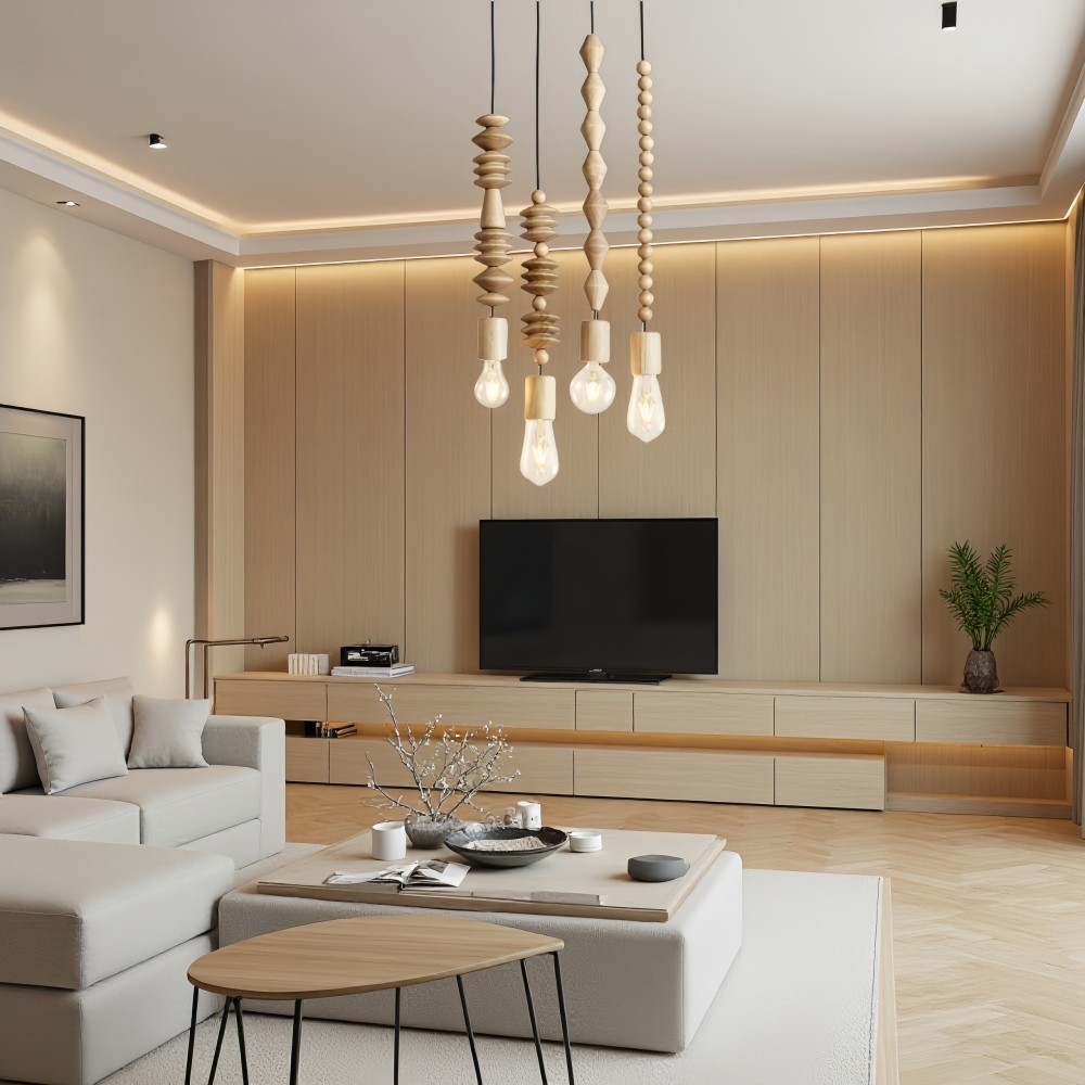 Hanglamp met Houten Kralen - Retro Snoerlamp voor Woonkamer HL1063