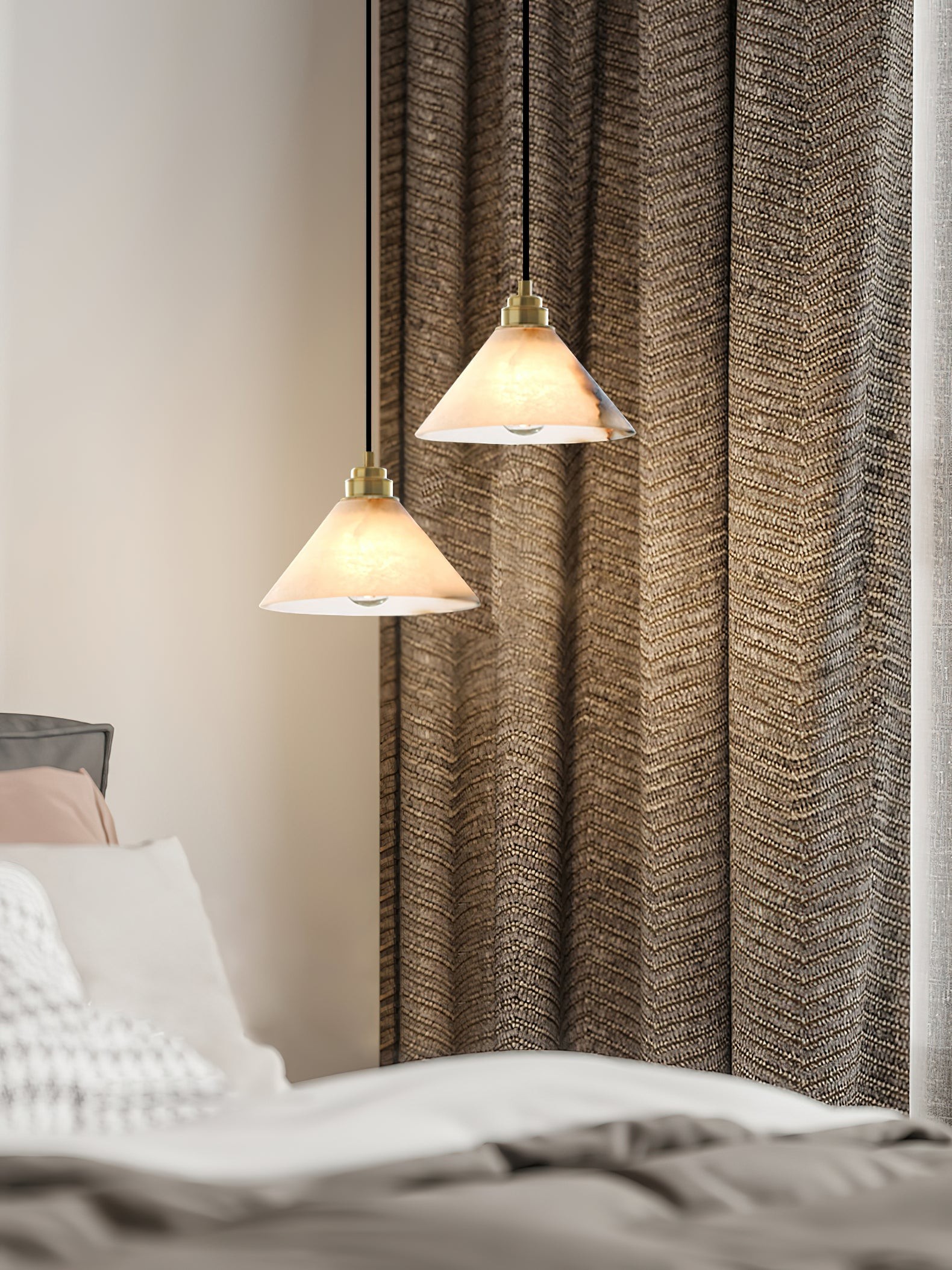 Conische messing albasten hanglamp HL2978