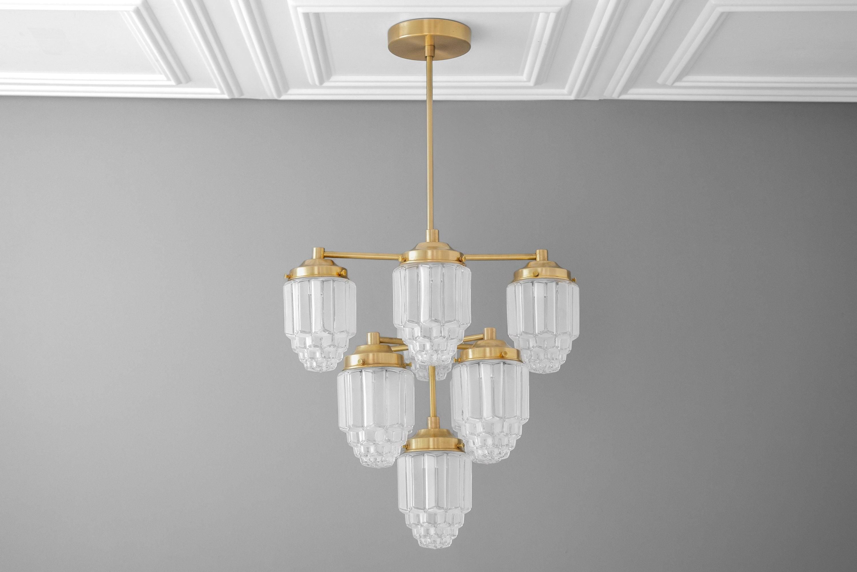Tierlux Glazen kroonluchter met textuur van messing - Tijdloze verlichting met stijl HL1737