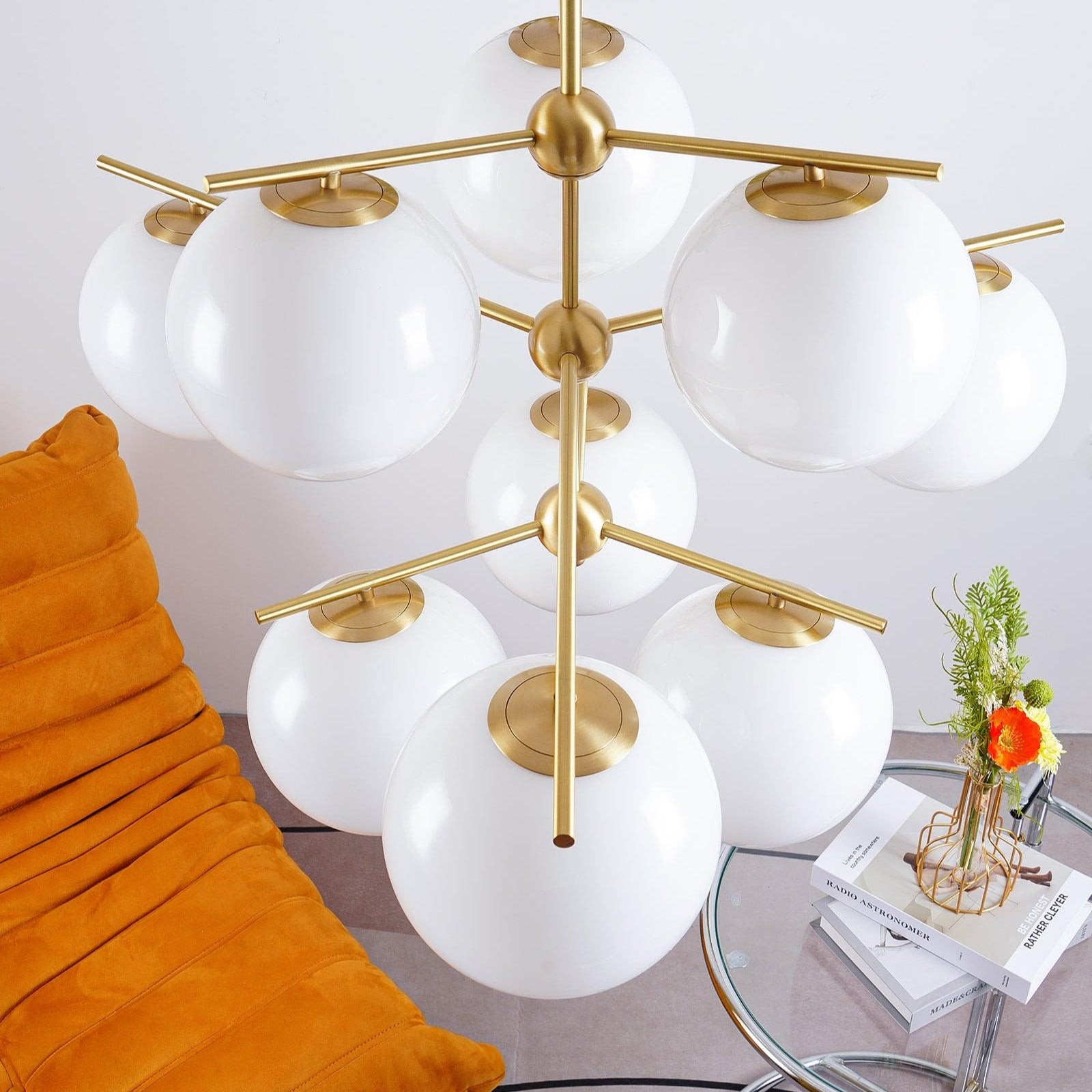 Luxe kroonluchter met bolvormige steel en messing HL1230