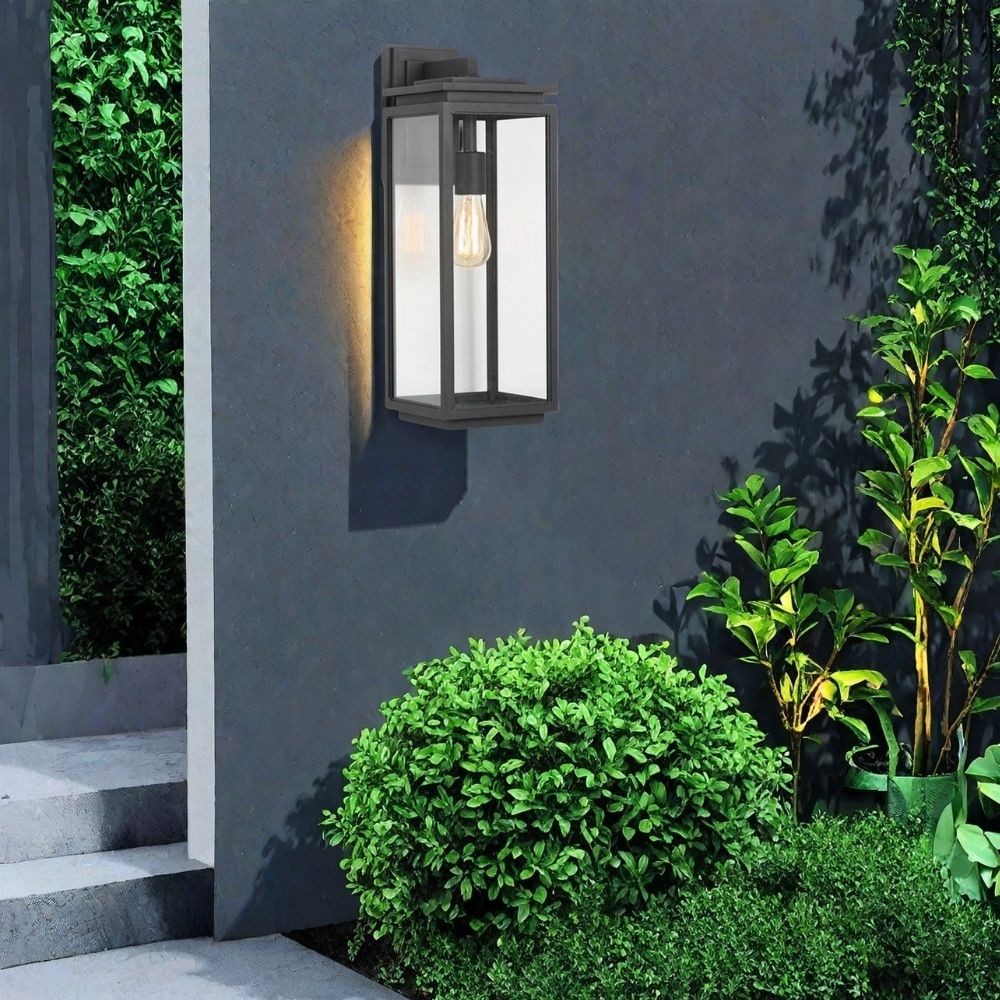 Waterdichte Zwarte Rechthoekige Glazen Buiten Wandlamp HL1005