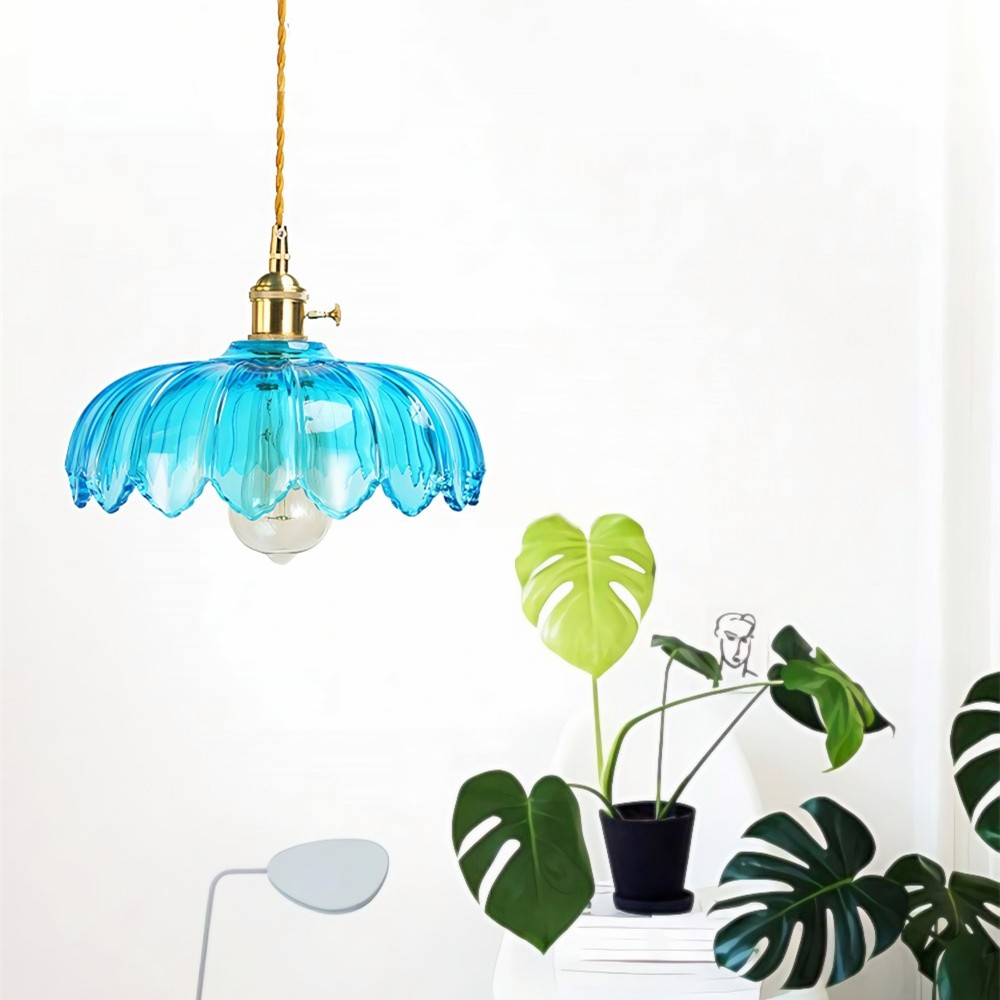 Vintage rustieke bloemblaadjesknoppen glazen hanglamp HL201