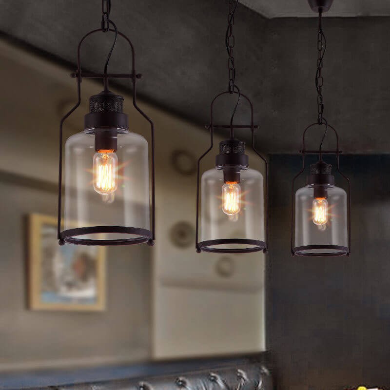 Lirra Vintage Glazen Pot Hanglamp - Industriële Metalen Hanglamp voor Keuken en Bar HL973