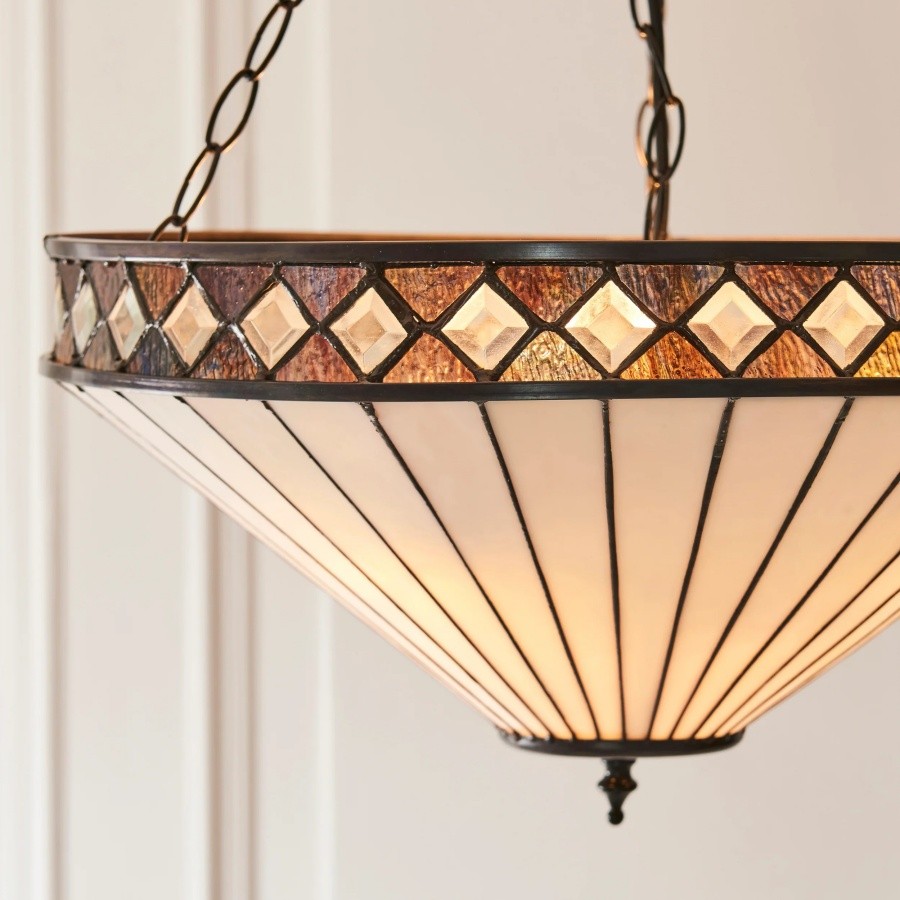 TF Fargo Verstelbare Hanglamp met Glas-in-lood-geïnspireerde omgekeerde kap voor kookeiland en eettafel HL2177
