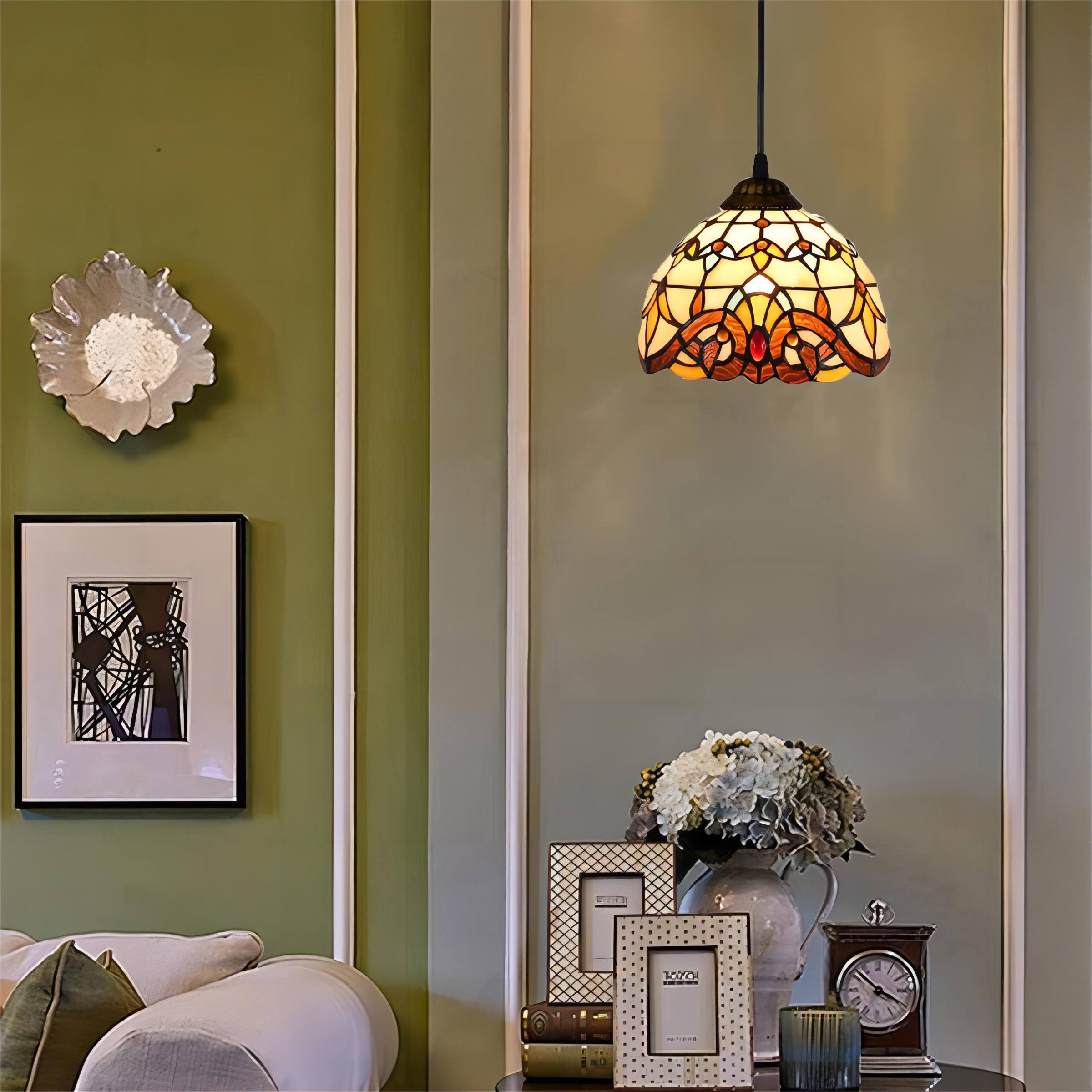 Hanglamp In Vintage Gekleurd Glas In Tiffany Stijl HL13