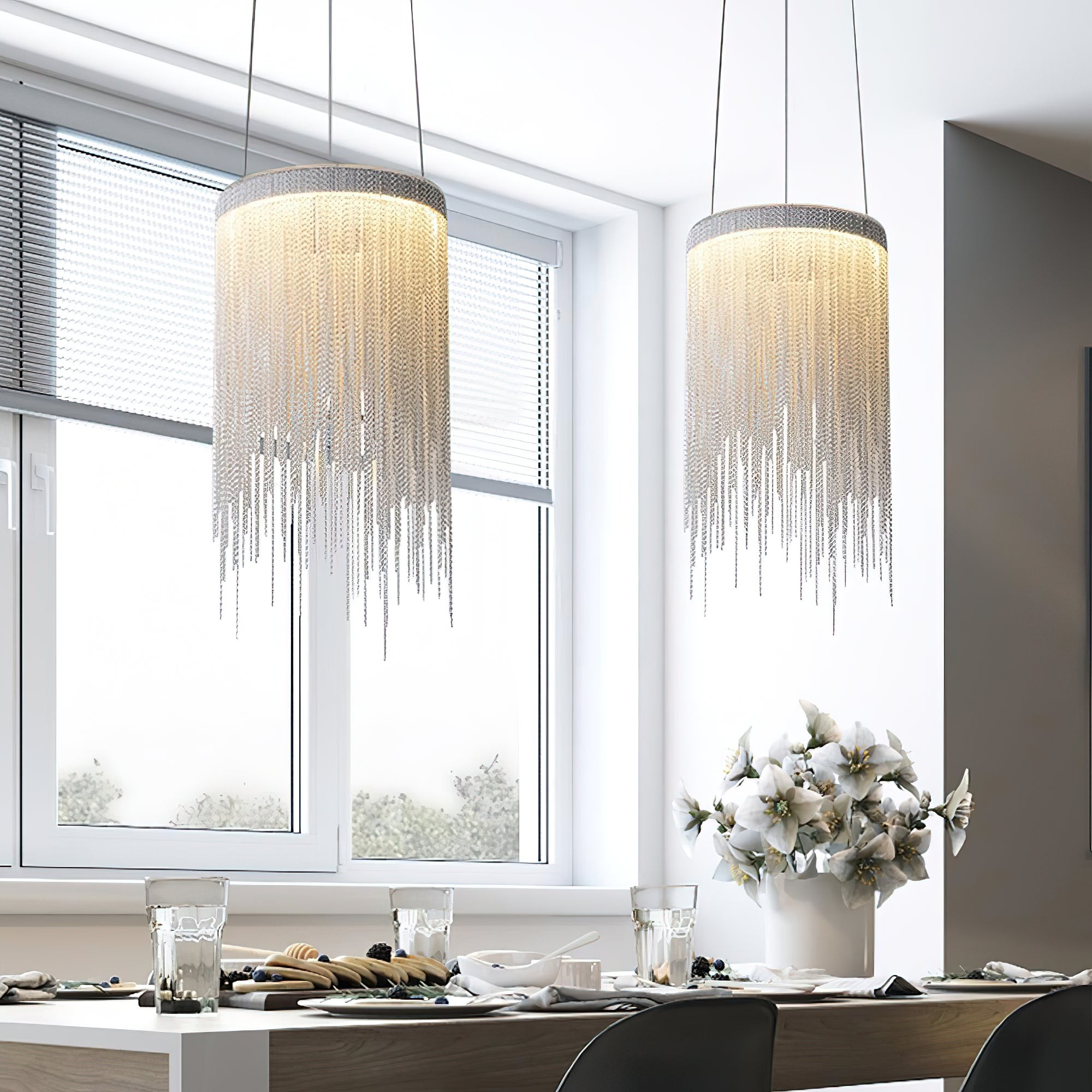 Hanglamp met aluminium ketting en kwastjes HL1181