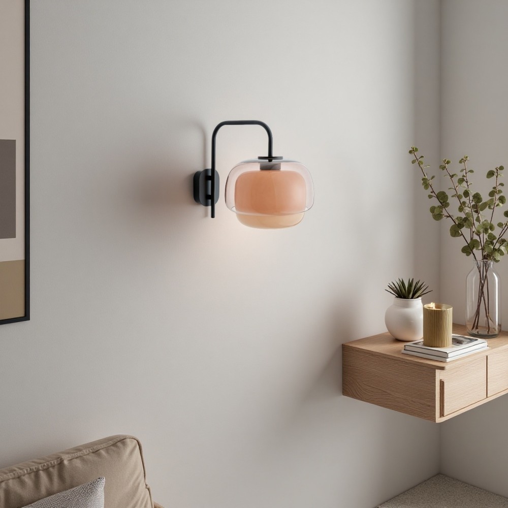 Clinco Wandlamp van gekleurd glas - Dubbele bolvormige lamp in de vorm van een paddenstoel HL1097