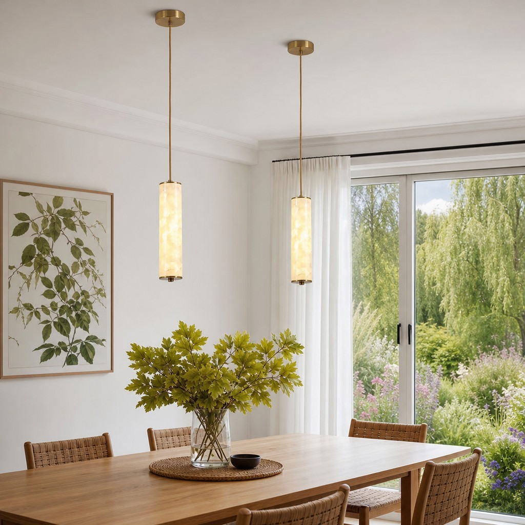 Nacrelith Capiz schelp cilinder messing hanglamp - Scandinavische slaapkamerverlichting HL3547