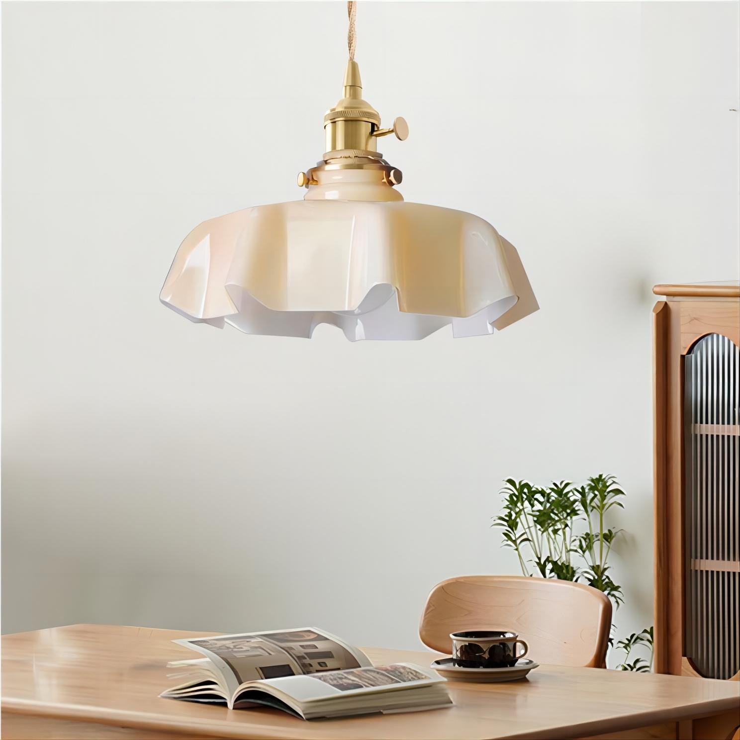 Retro Glazen Bloem Crème Hanglamp HL183