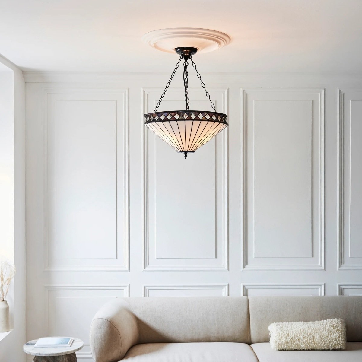 TF Fargo Verstelbare Hanglamp met Glas-in-lood-geïnspireerde omgekeerde kap voor kookeiland en eettafel HL2177