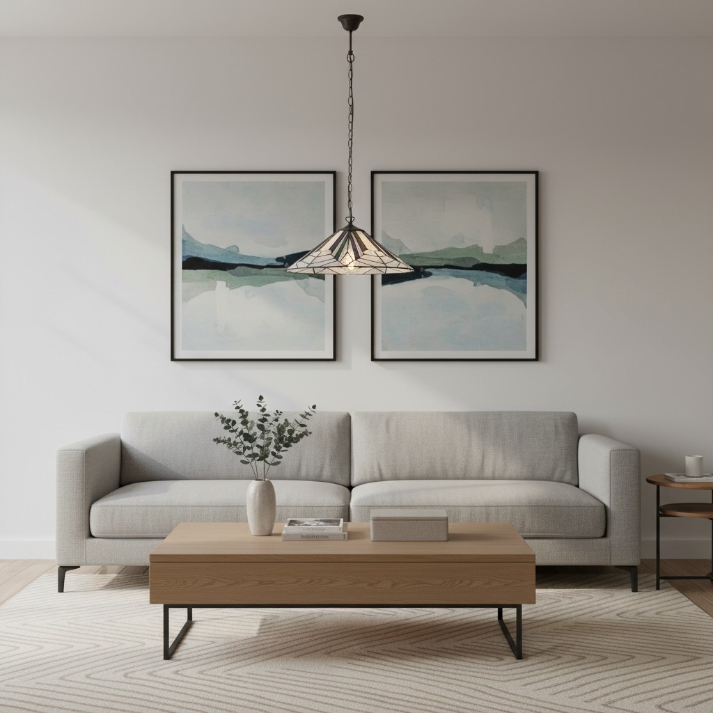 TF Astoria Tiffany plafondpendel - Geometrisch glazen ontwerp met reliëf voor de woonkamer HL2236