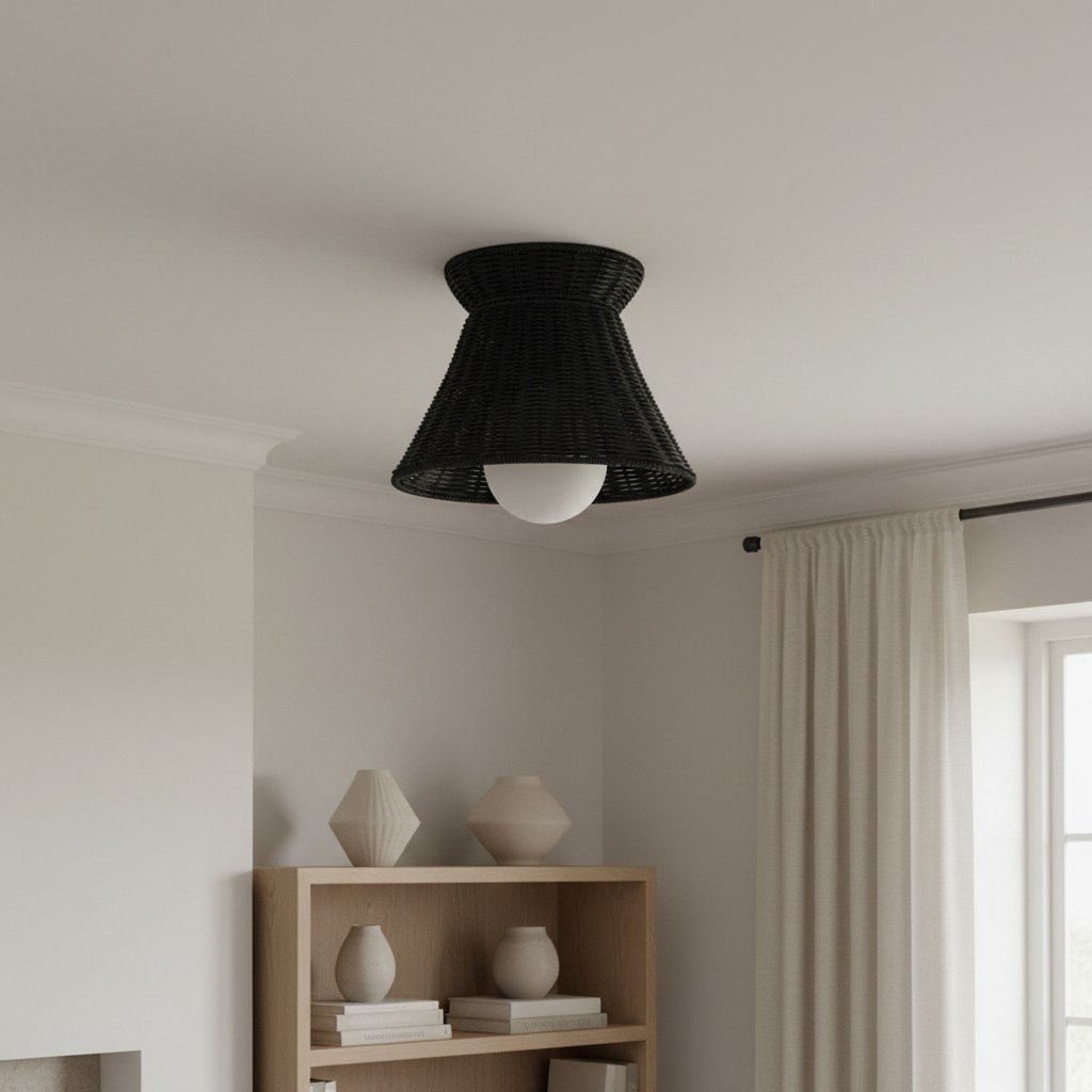 Wickara geweven organische silhouet plafondlamp - rotan boho-stijl voor de woonkamer HL1865