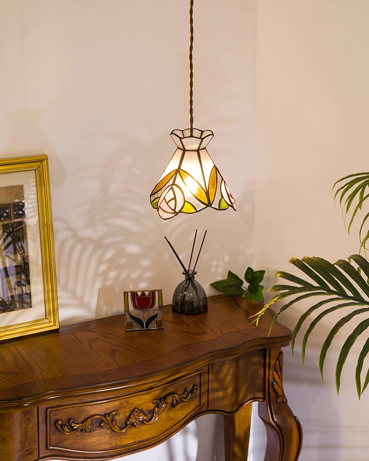 Franse Retro Rozen Glas-in-lood Hanglamp HL908