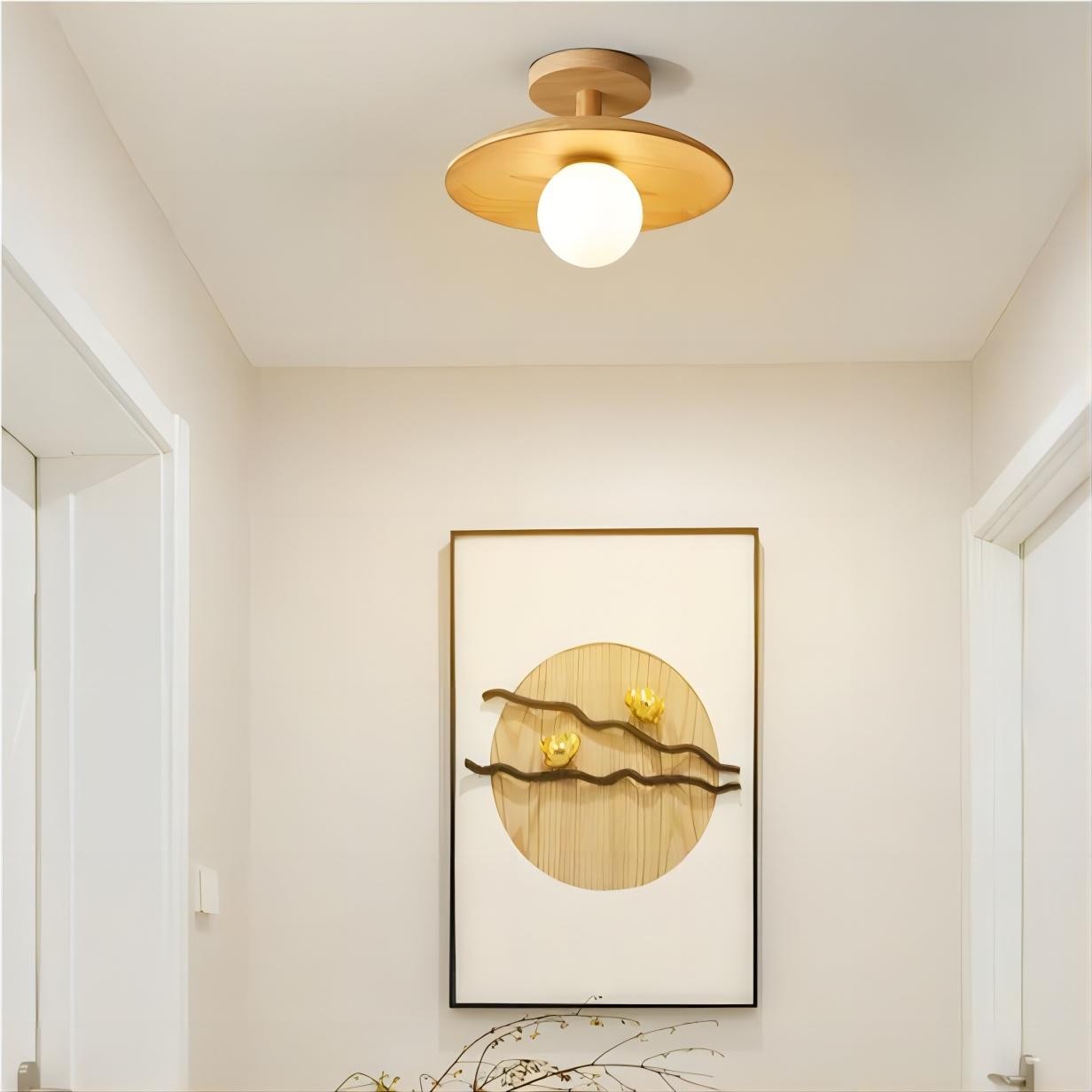 Rustieke Plafon houten glazen plafondlamp HL93