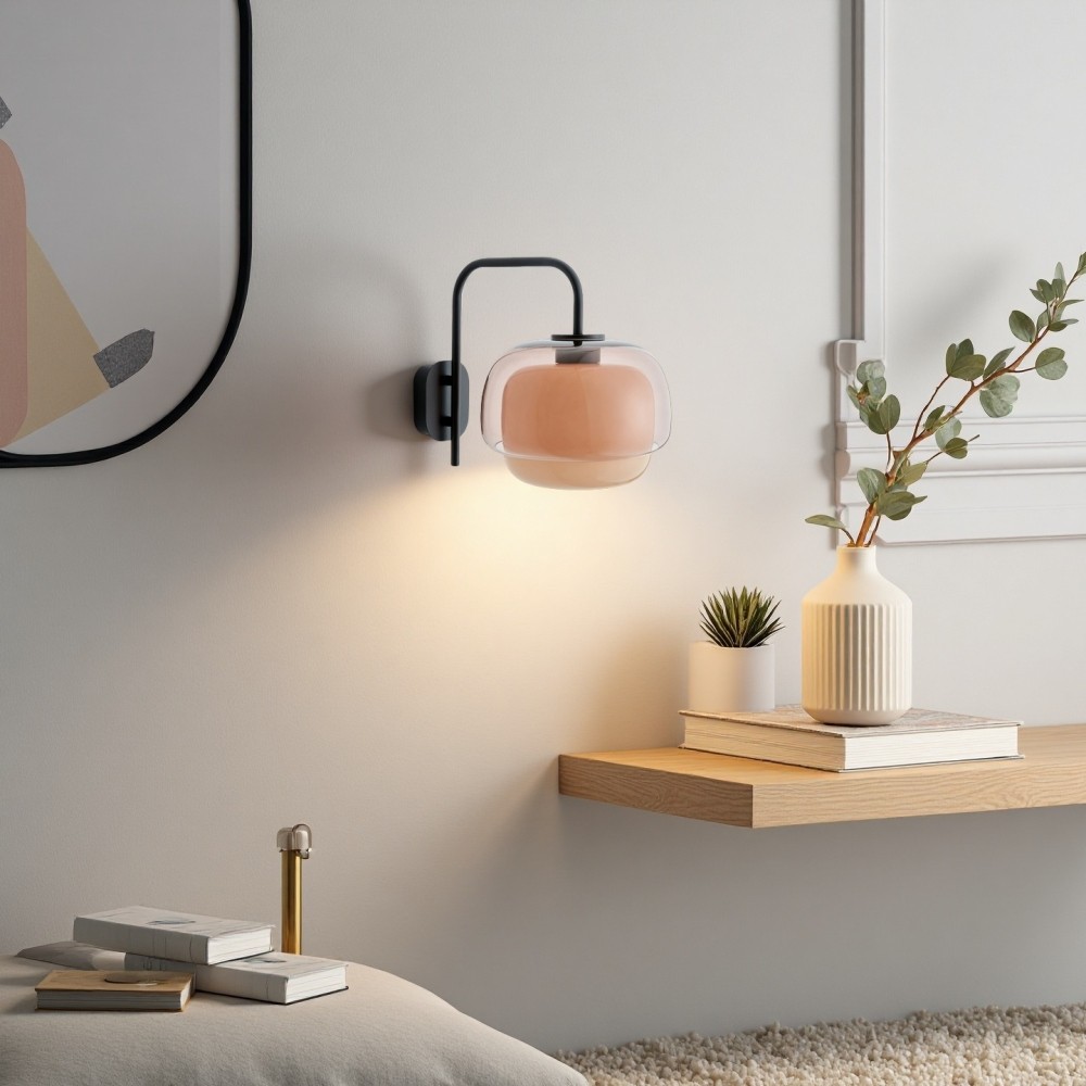 Clinco Wandlamp van gekleurd glas - Dubbele bolvormige lamp in de vorm van een paddenstoel HL1097