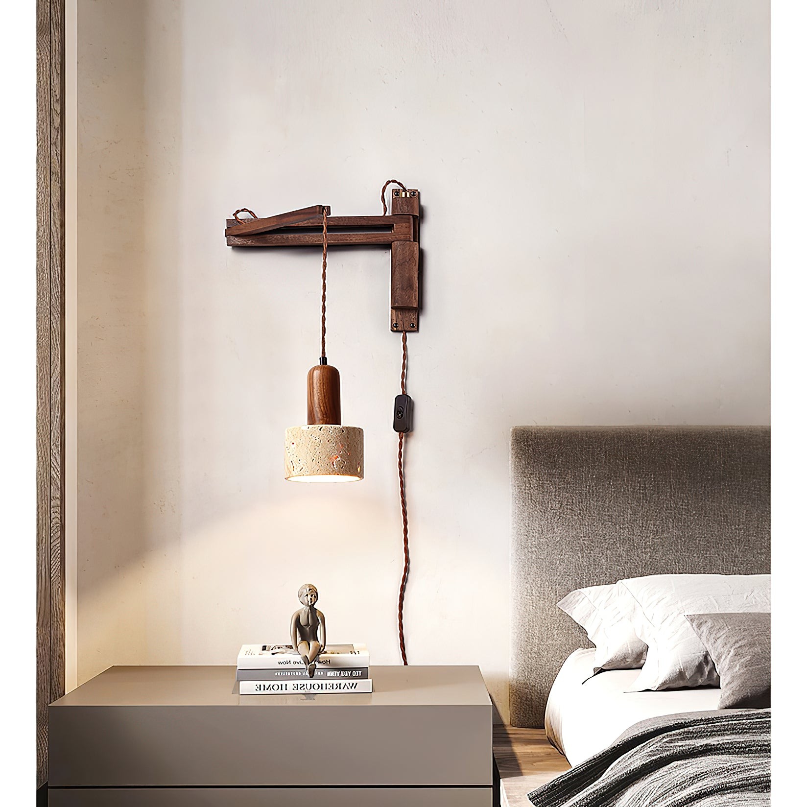 Tia Travertin Wandlamp met zwenkarm en stekker HL3238