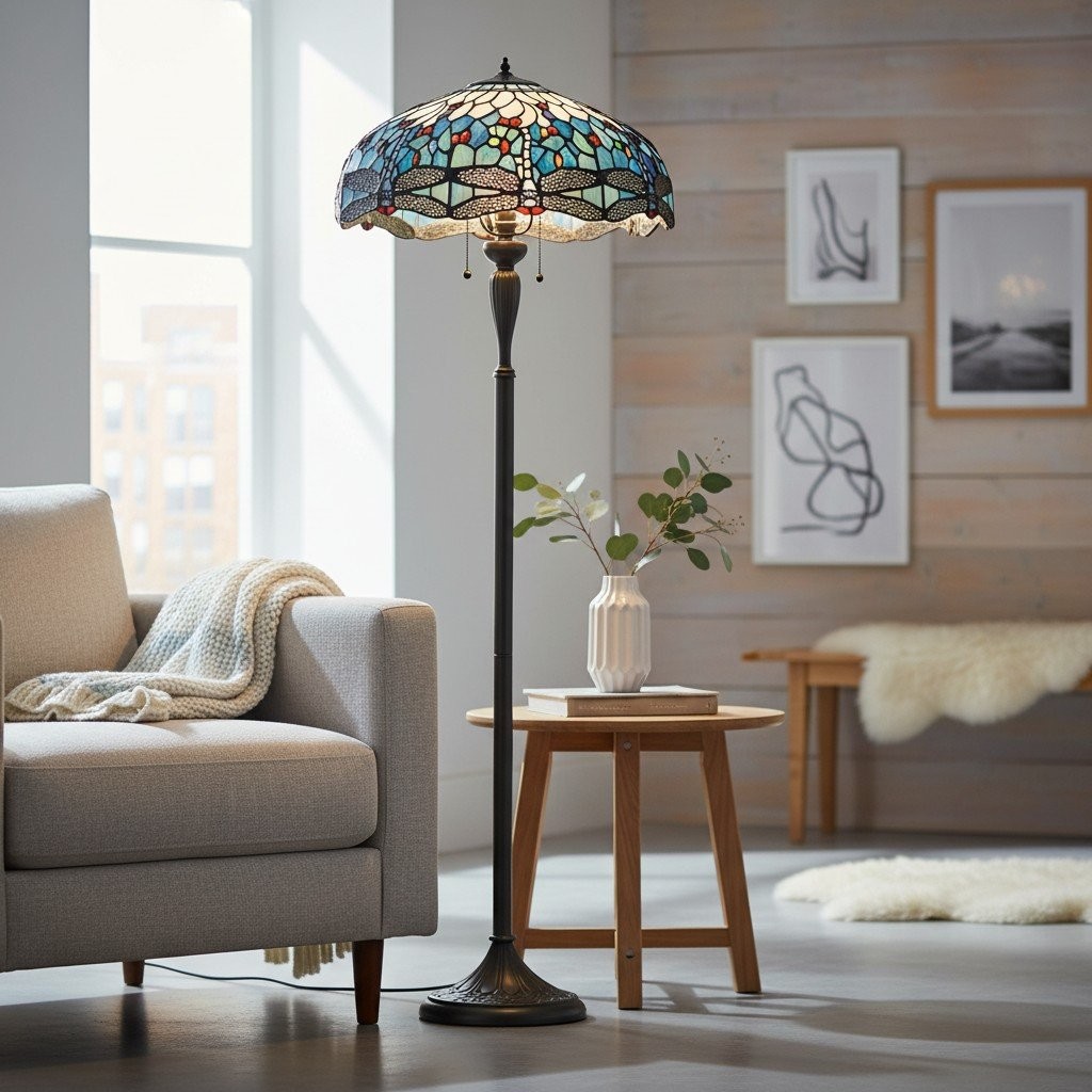 TiffStar Art Glazen Vloerlamp met Sierlijke Kap - Staande Lamp voor Woonkamers HL2138