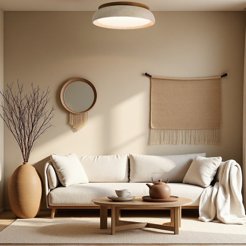 Ronde Travertijn Plafondlamp - Moderne Houten Lamp voor Eetkamer HL1297
