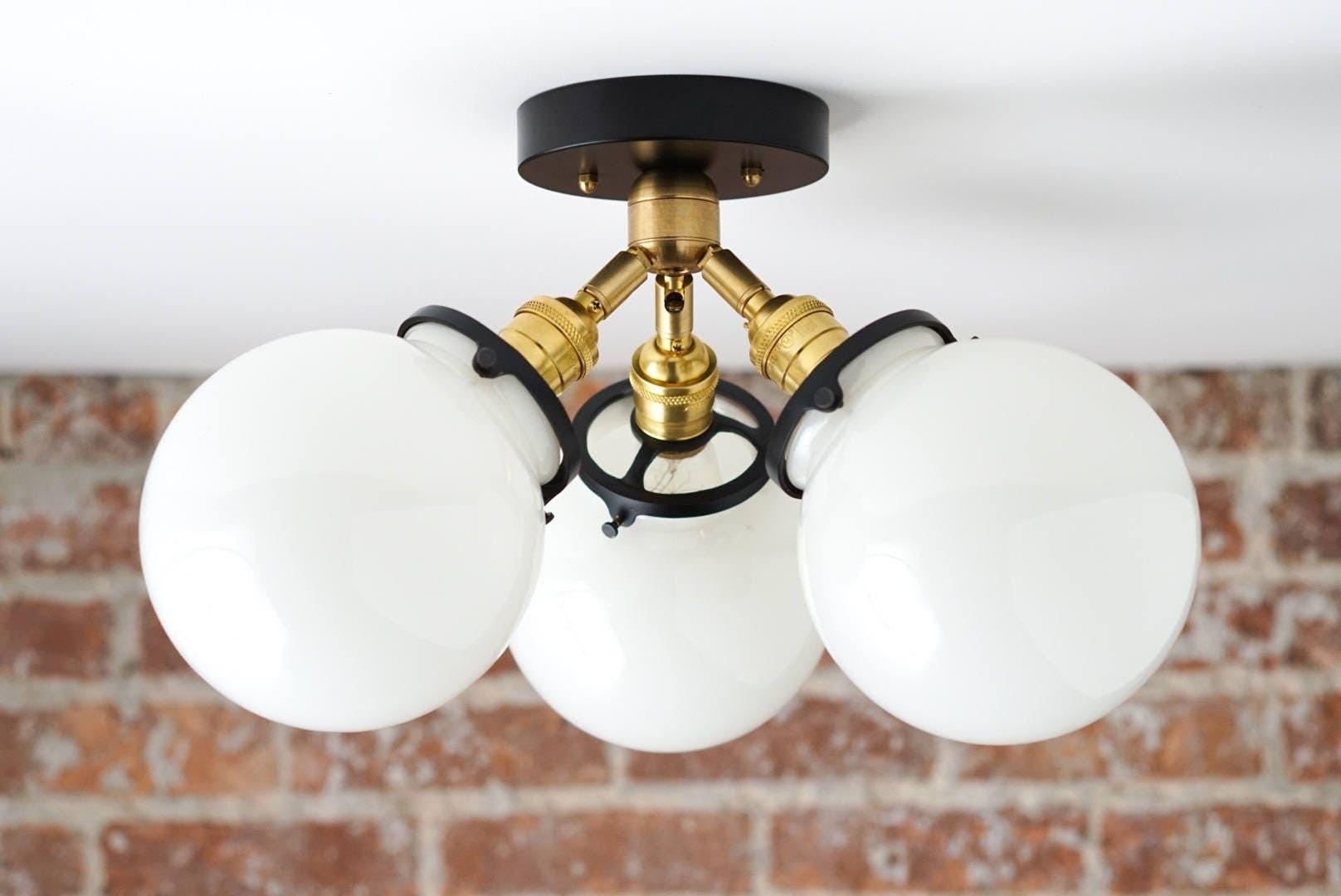 Glorica glazen bollamp - Mid-Century semi-flush plafondlamp HL1735