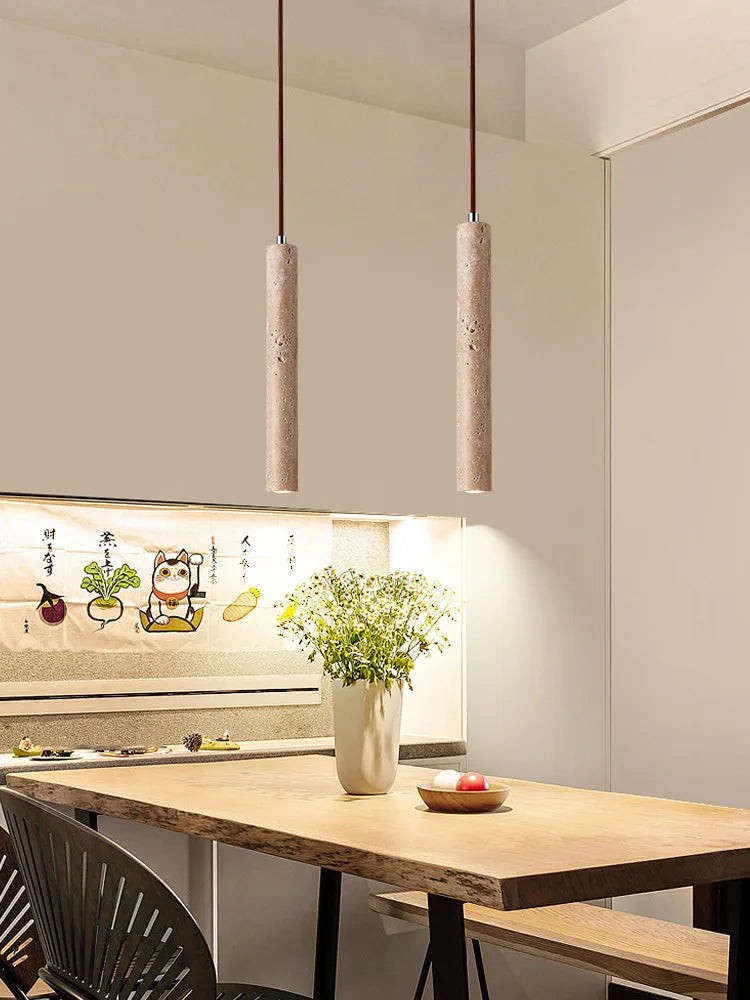 Japanse Wabi Sabi gele travertijn cilinder hanglamp met 1 lichtpunt HL970