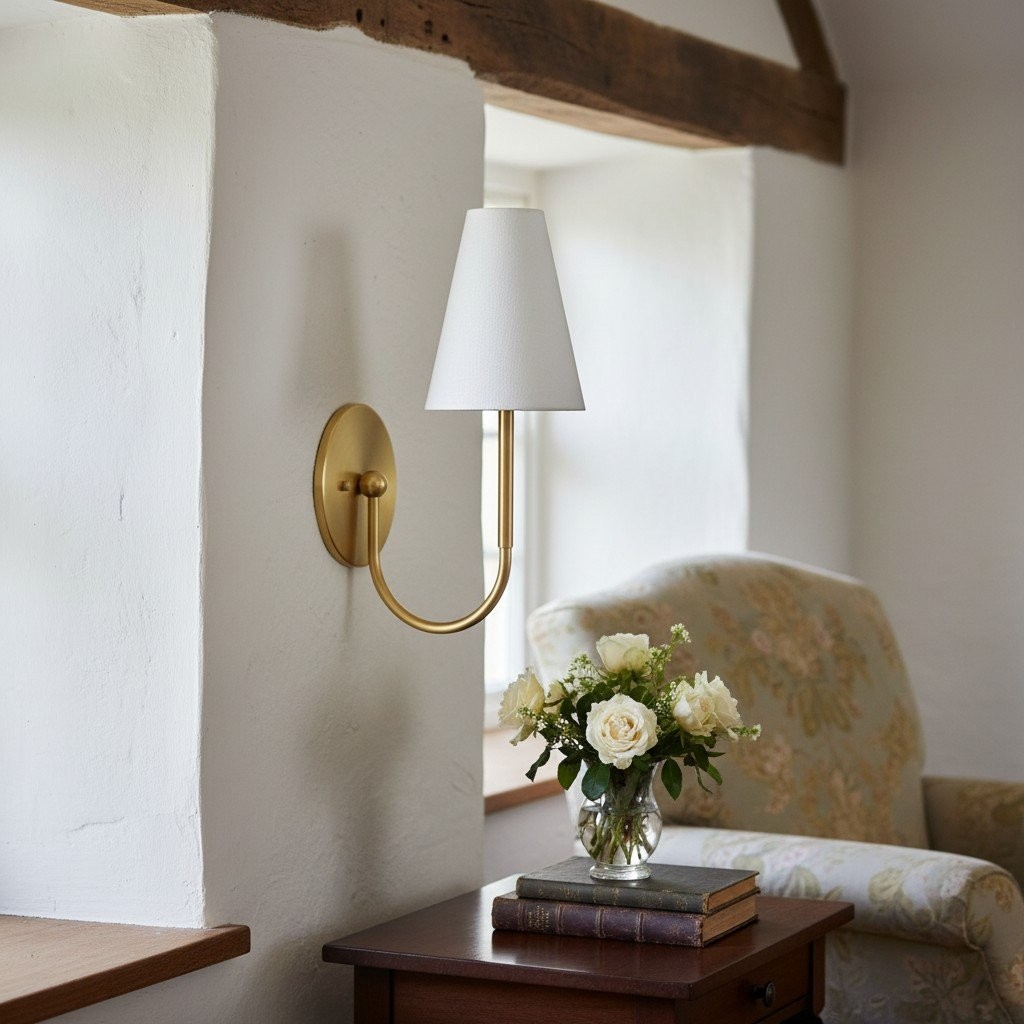 Curva Metalen Witte Linnen Wandlamp - Klassieke Messing Wandlamp voor Slaapkamers HL1760