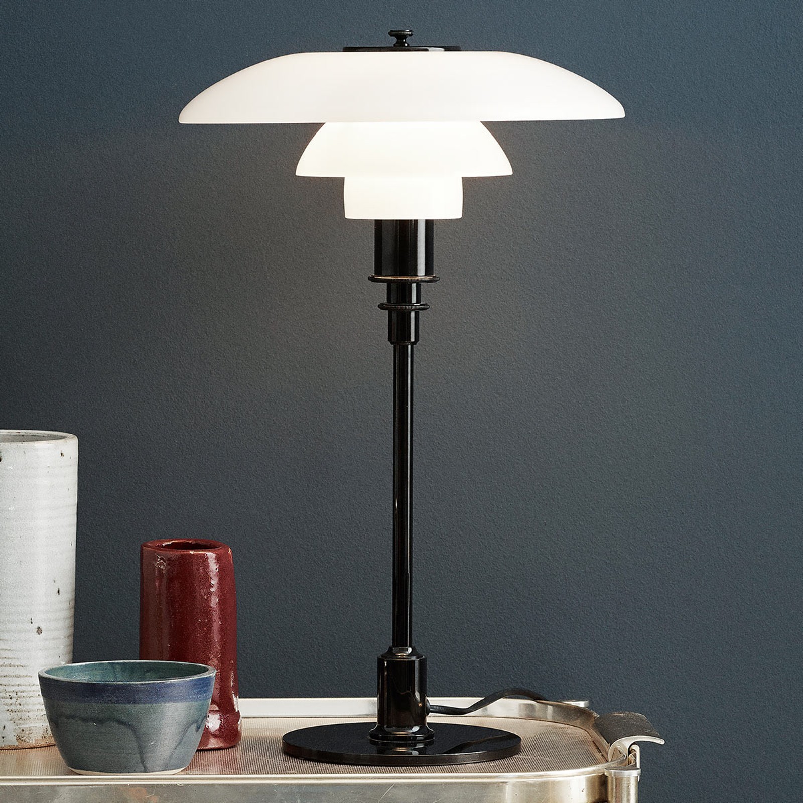 Glazen tafellamp met Multilayer roestvrij staal
