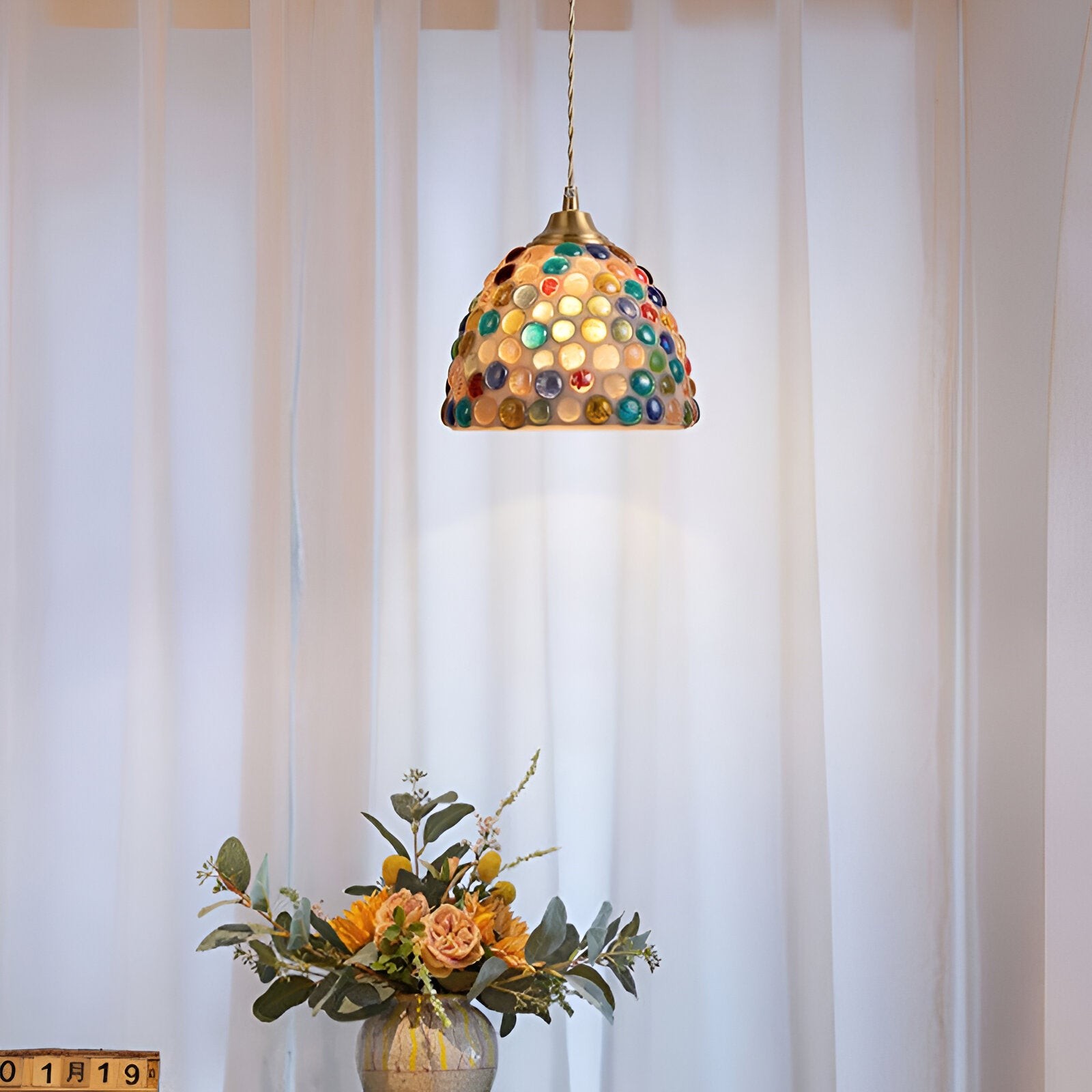 Retro kleurrijke natuurlijke schelp handgemaakte messing hanglamp HL1279