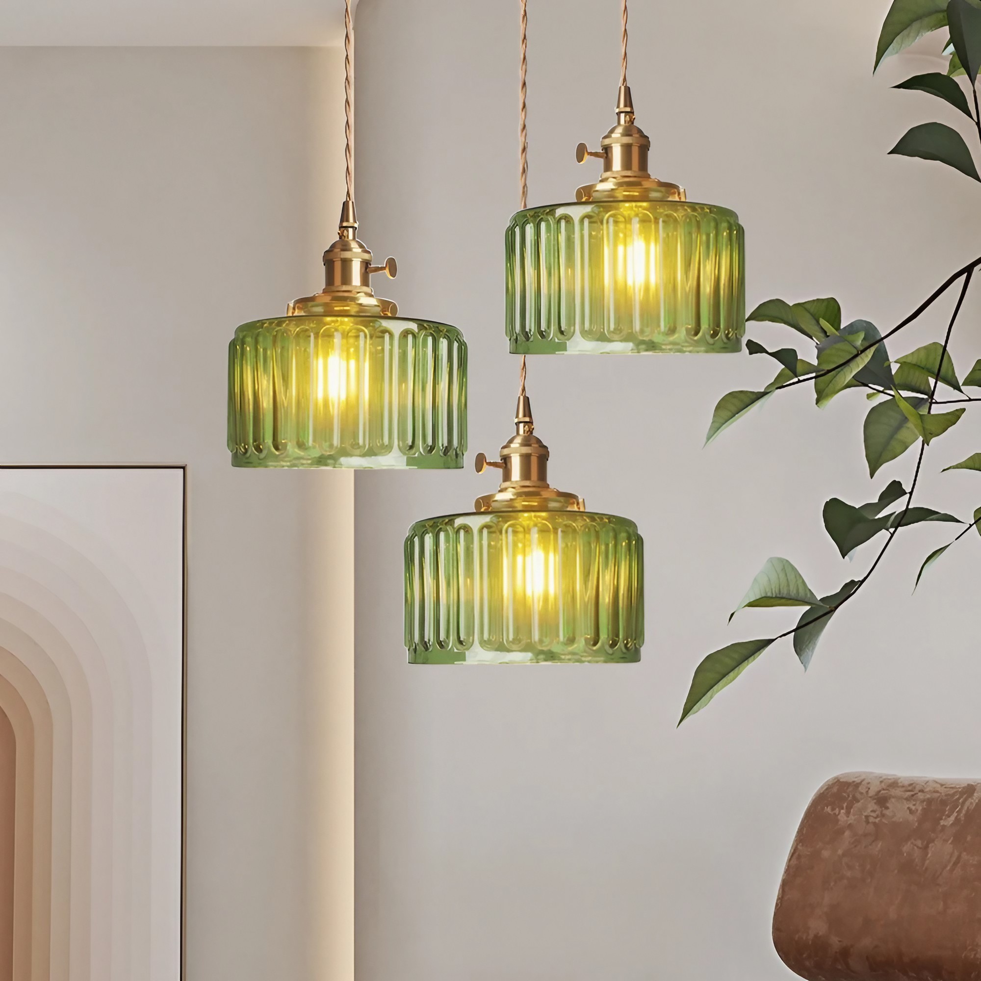 Retro Korte Cilinder Golvende Glazen Hanglamp HL315